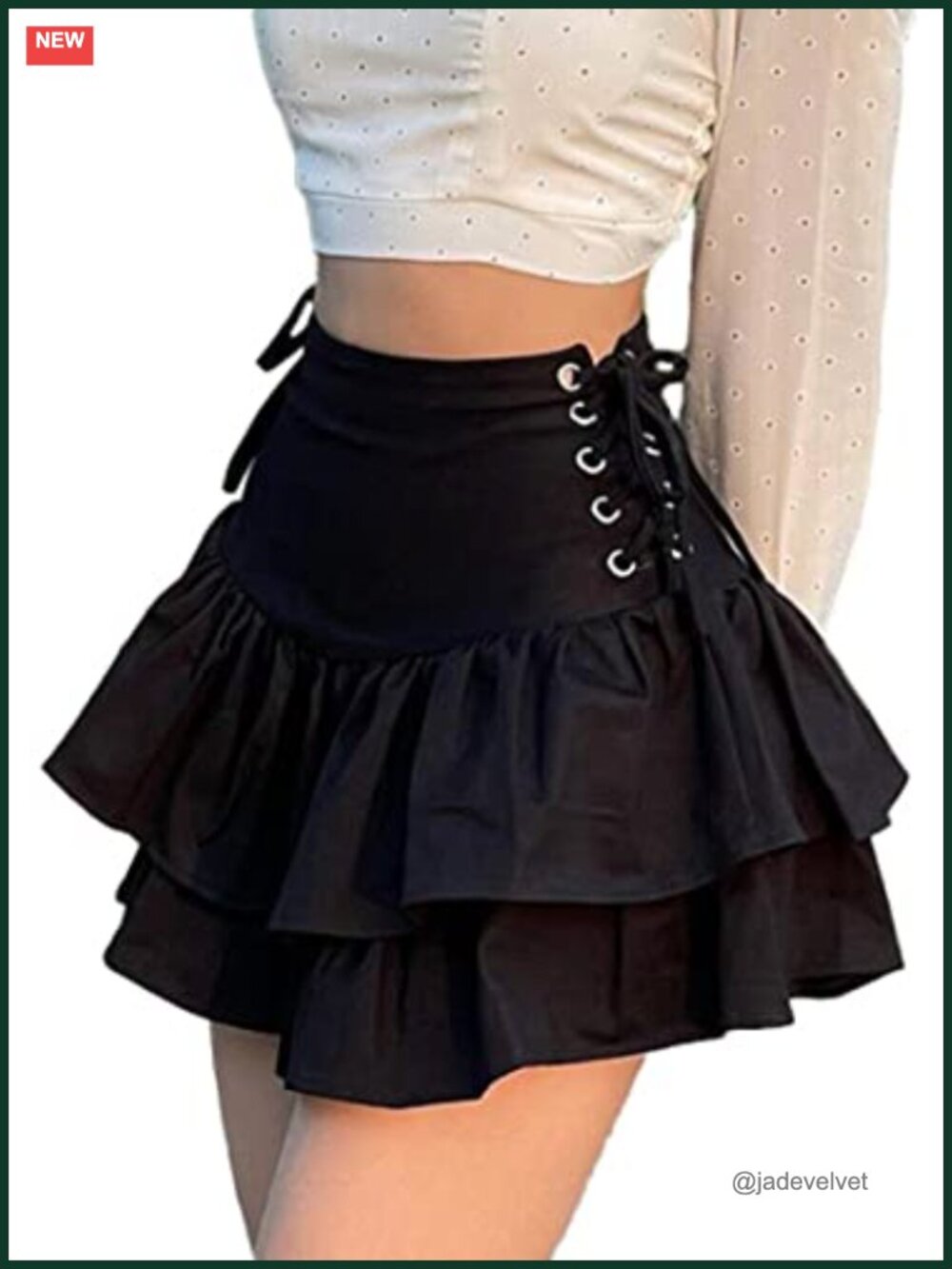 Women's Gothic Layered Ruffle Mini A-Line Skirt Lace Up High Waist
